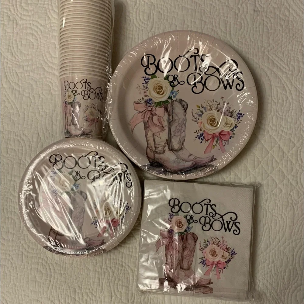 Western Party Tableware Set - Pink and Cream